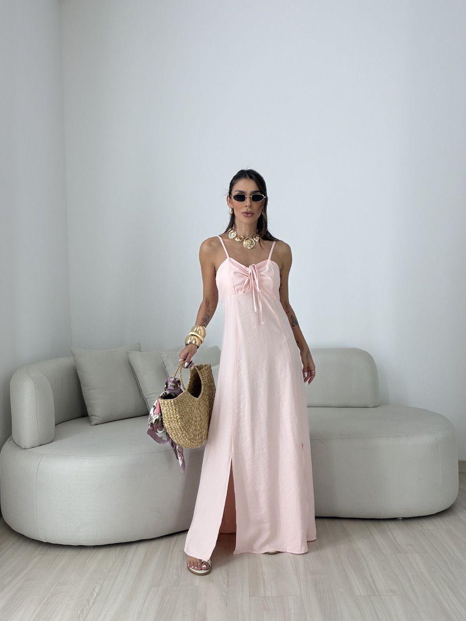 VESTIDO MARIA ALICE FENDA ROSA - 0080810031 - CAROLLA FERRARO