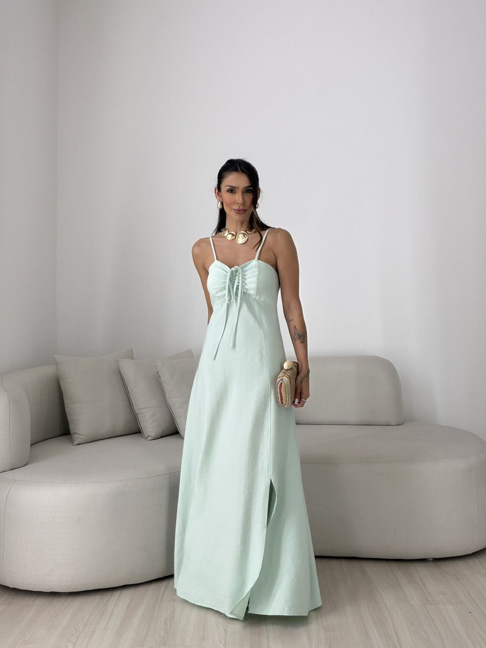 VESTIDO MARIA ALICE FENDA VERDE - 0080810230 - CAROLLA FERRARO