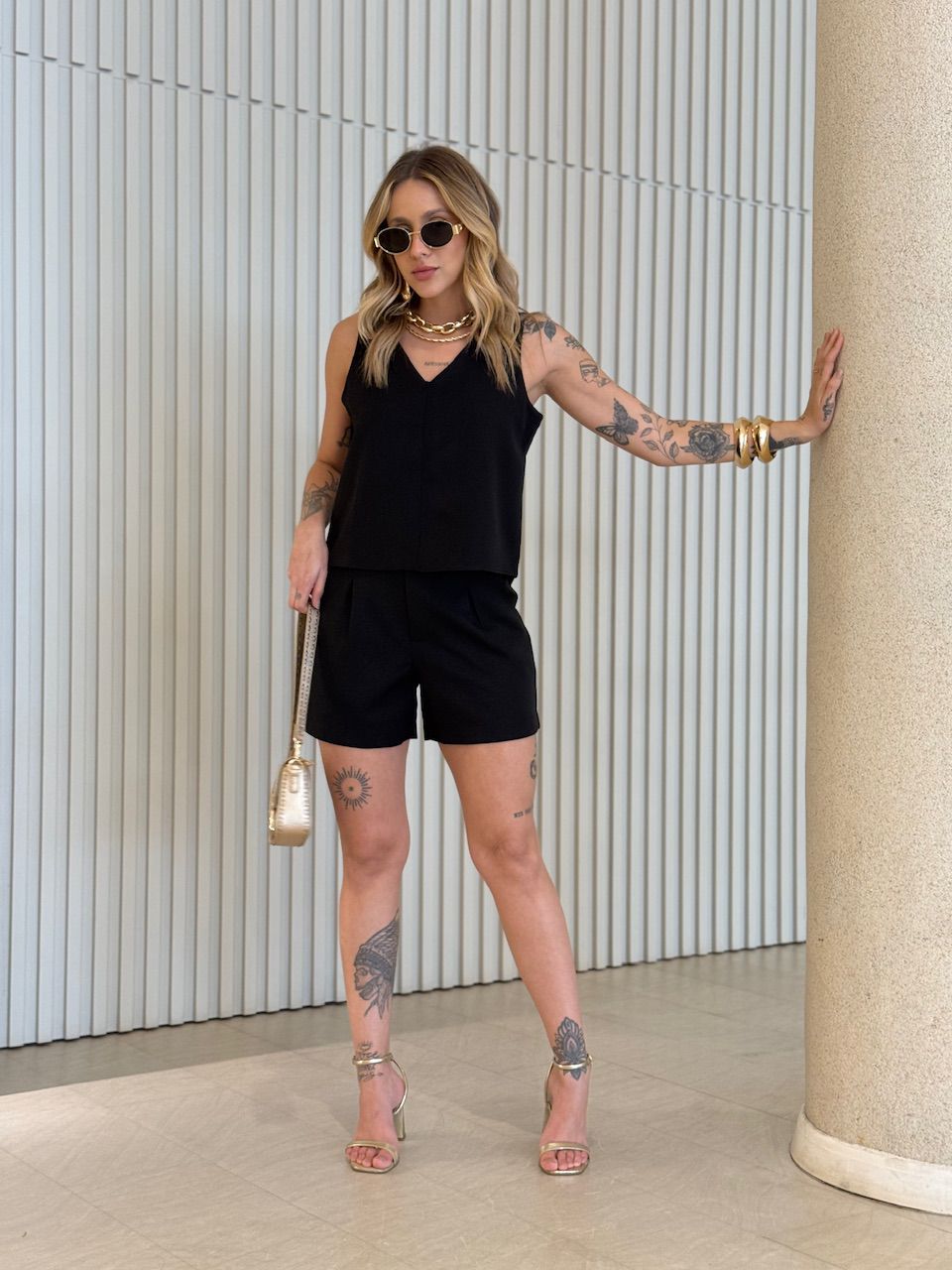 CONJUNTO PAOLA SHORT PRETO - 0072180032 - CAROLLA FERRARO