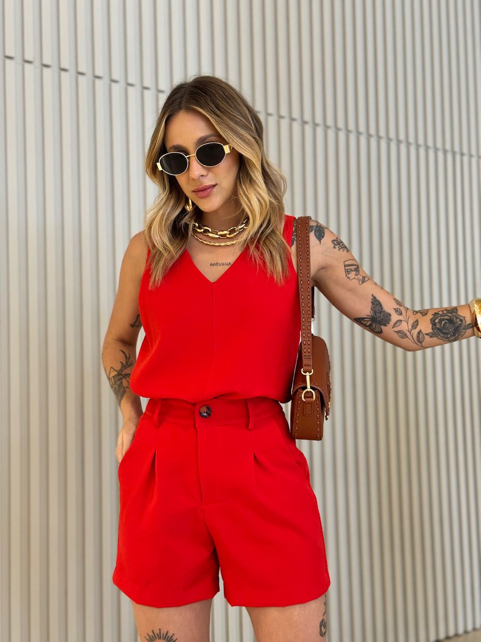 CONJUNTO PAOLA SHORT VERMELHO - 0072180006 - CAROLLA FERRARO