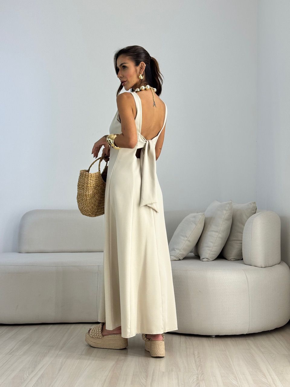 VESTIDO BEATRIZ LONGO AREIA