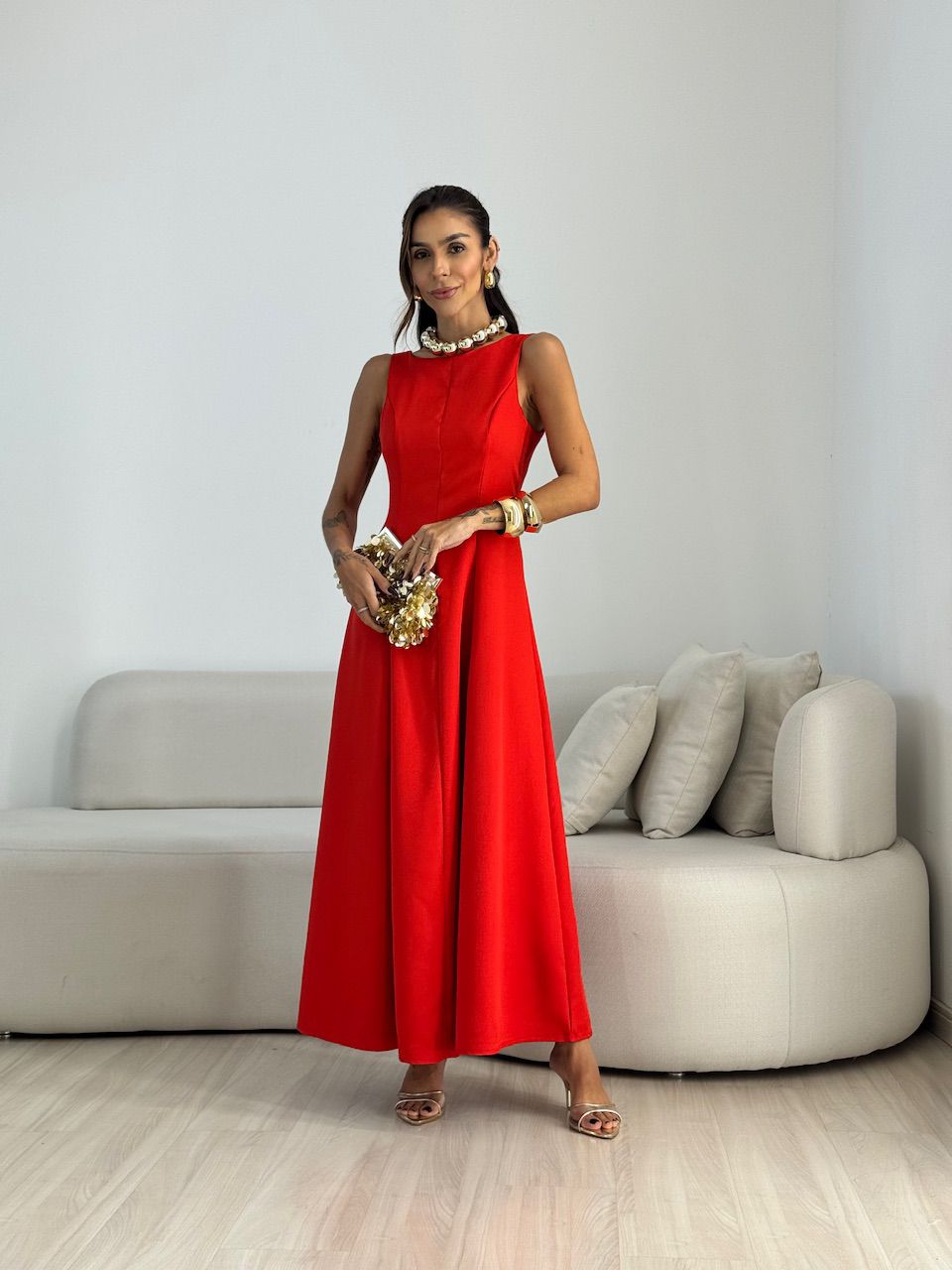 VESTIDO BEATRIZ LONGO VERMELHO - 0072170006 - CAROLLA FERRARO