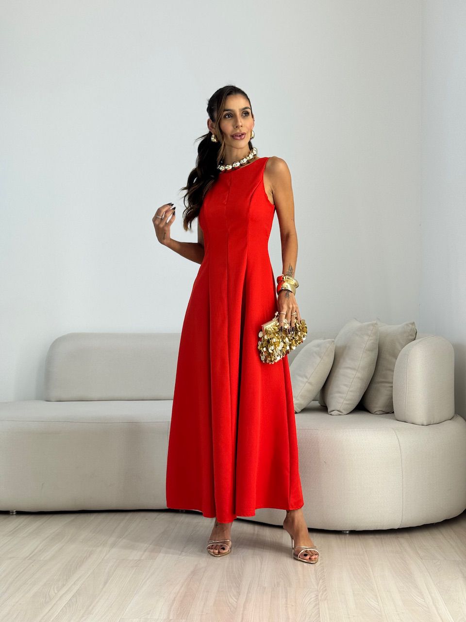 VESTIDO BEATRIZ LONGO VERMELHO