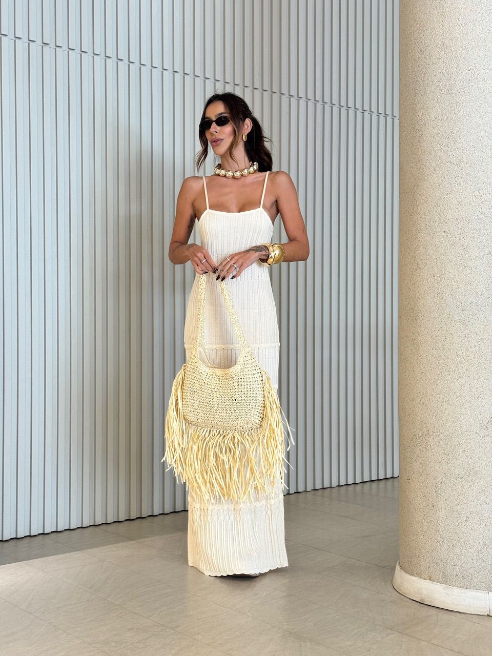 VESTIDO EDUARDA TRICOT MARFIM
