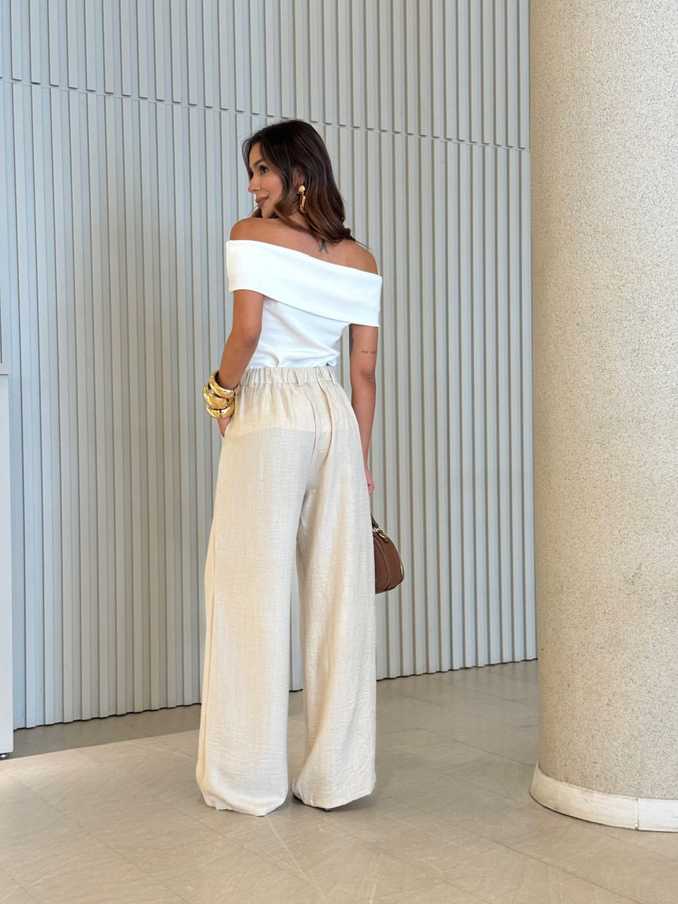 CALÇA HELENA PANTALONA AREIA