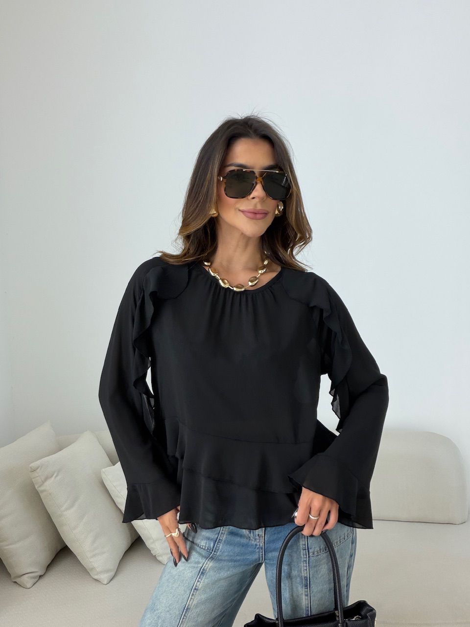 BATA ANA FLÁVIA PEPLUM PRETA - 0077250033 - CAROLLA FERRARO