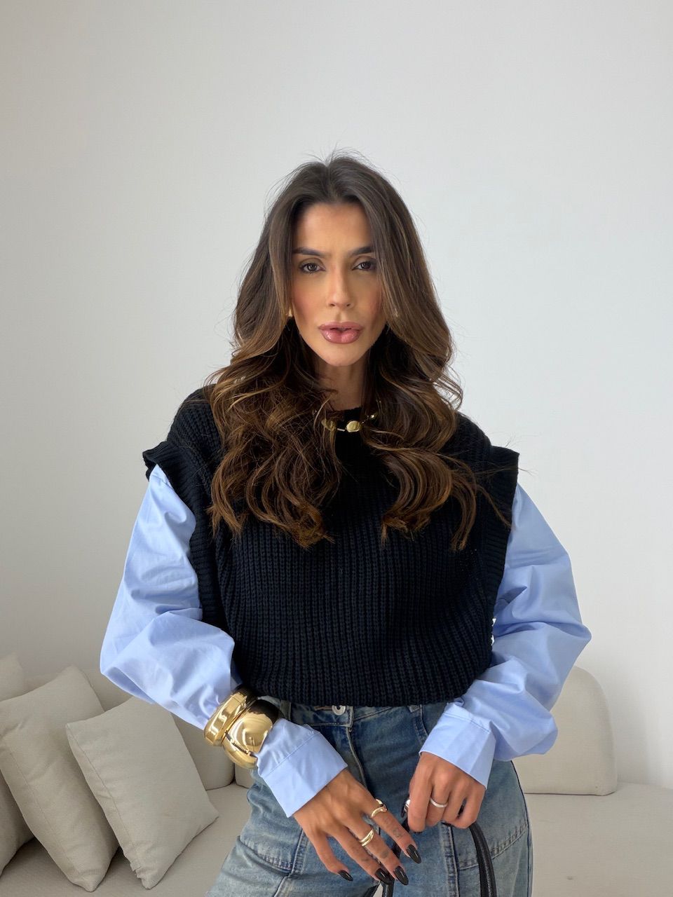 CAMISA MAURA TRICOT AZUL - 0077310109 - CAROLLA FERRARO