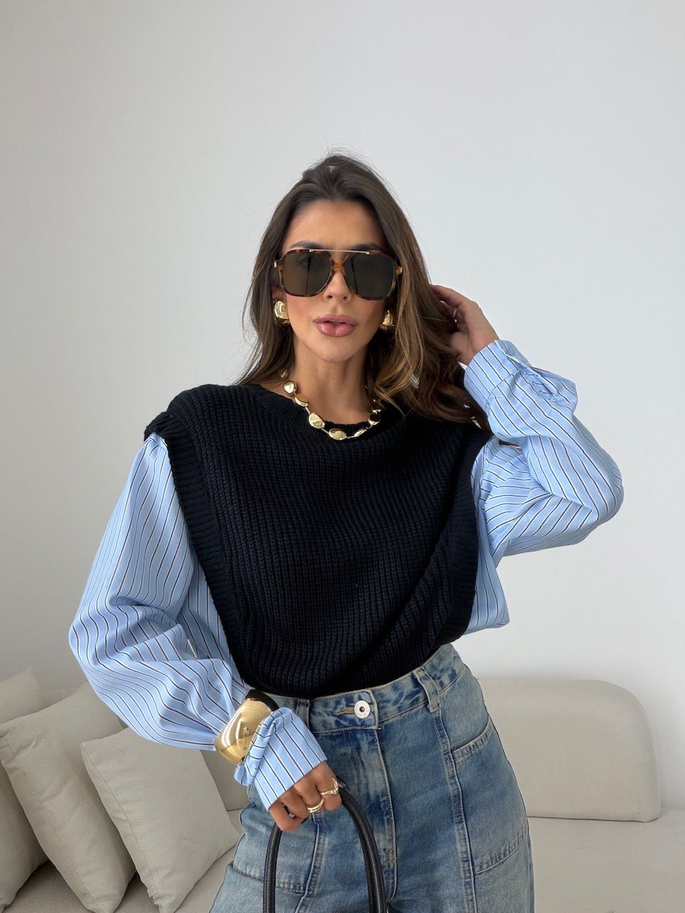CAMISA MAURA TRICOT AZUL LISTRADO