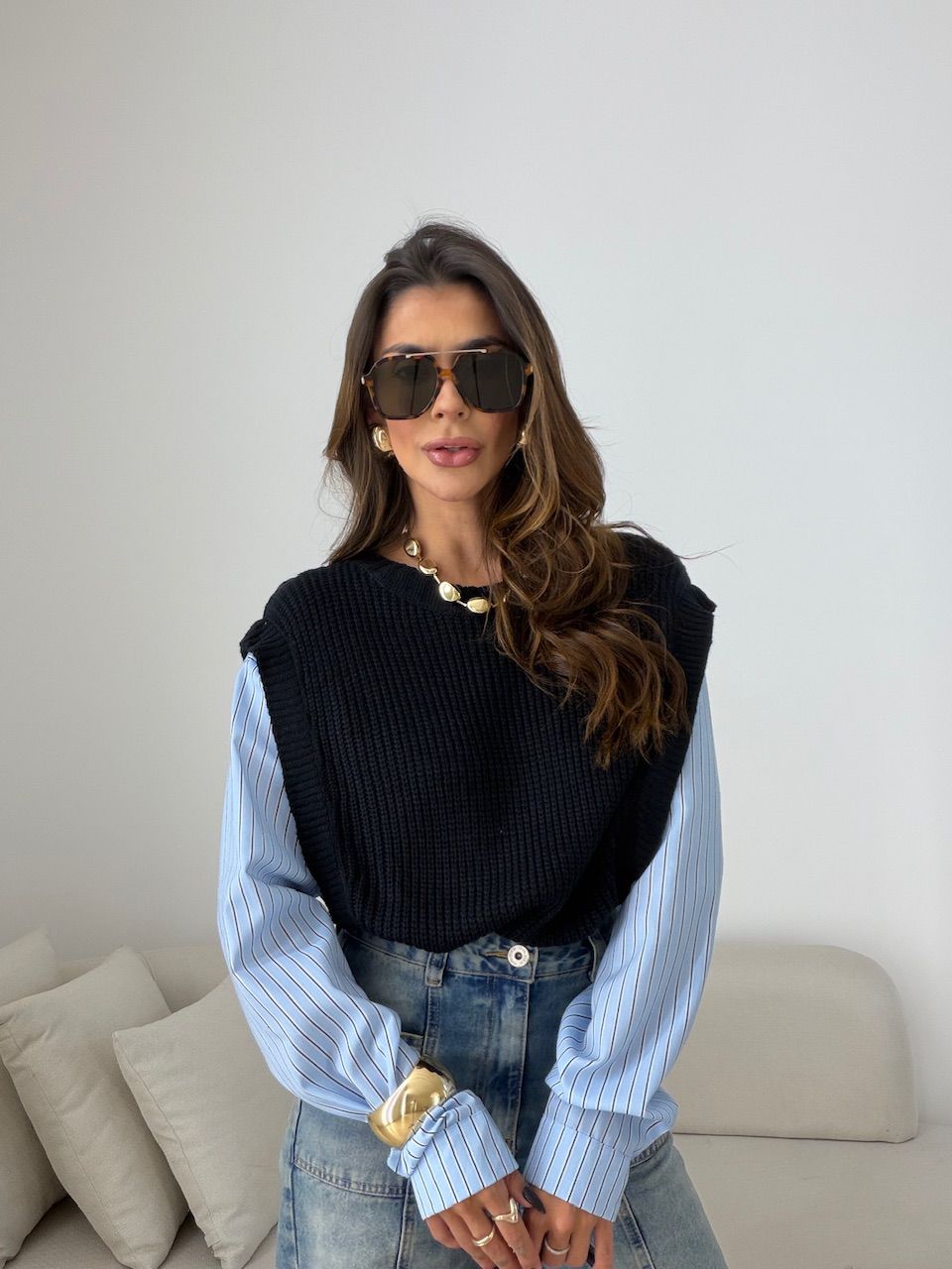 CAMISA MAURA TRICOT AZUL LISTRADO