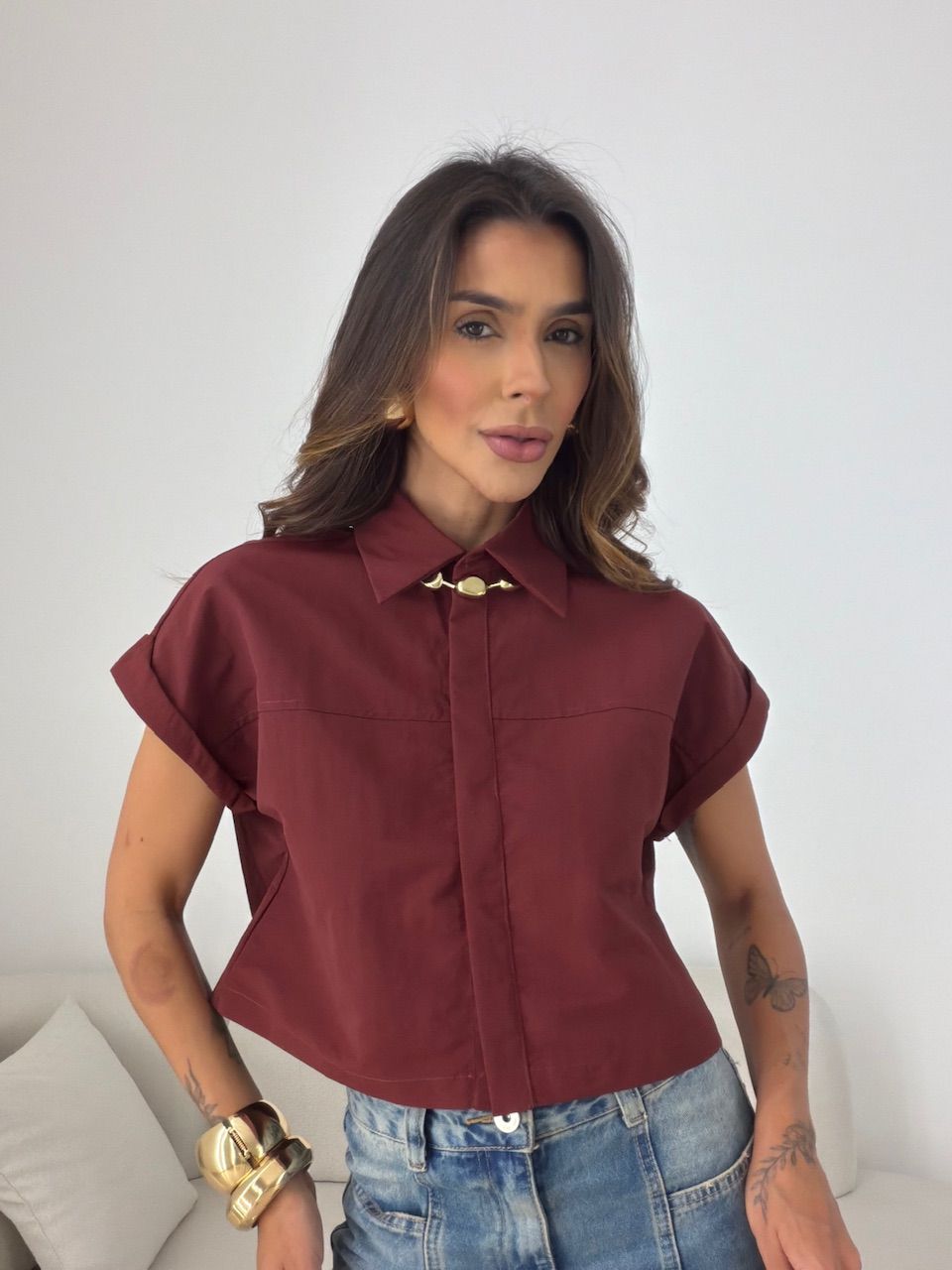 CROPPED CORA BOTÕES VINHO - 0077340168 - CAROLLA FERRARO