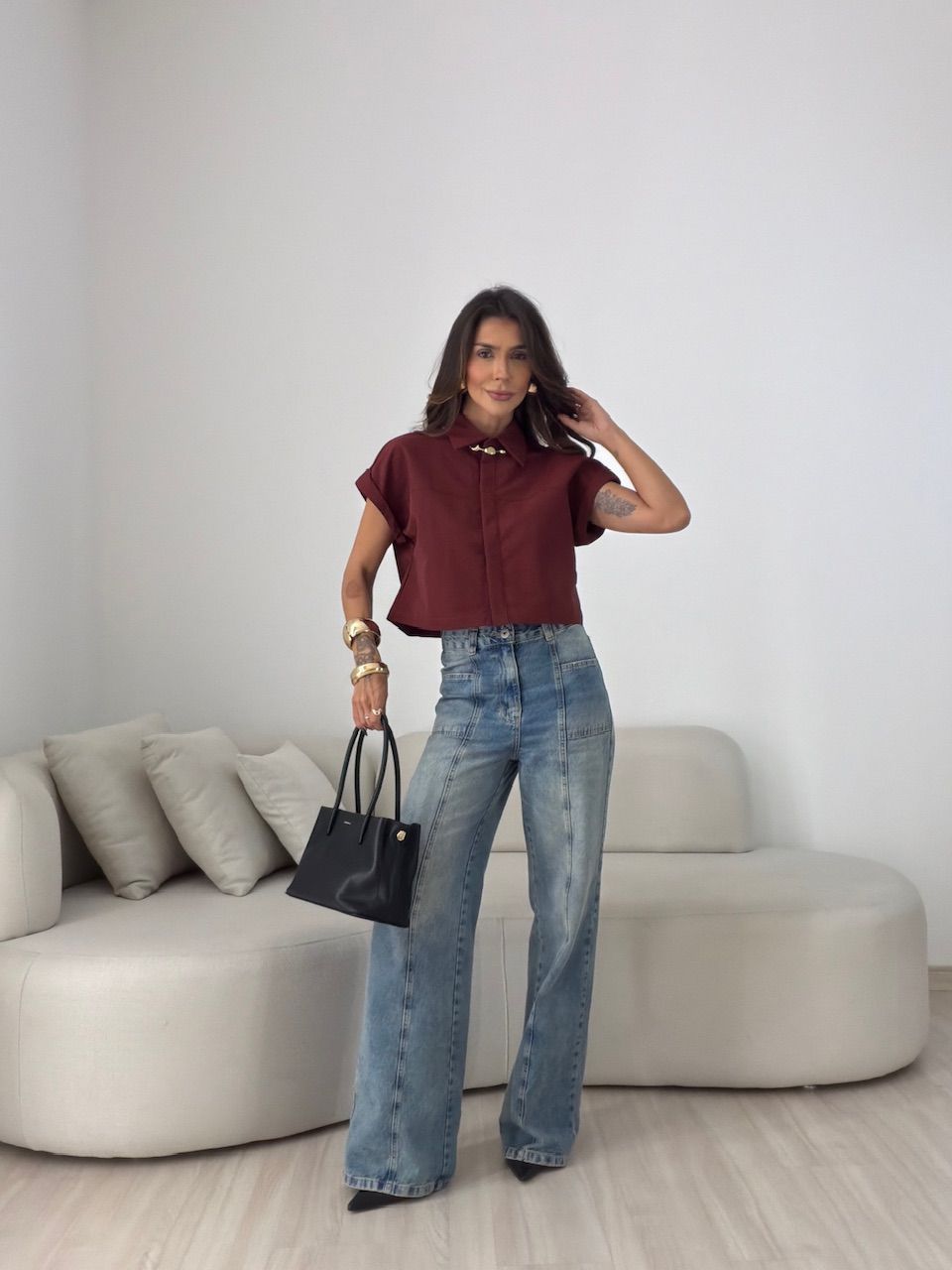 CROPPED CORA BOTÕES VINHO