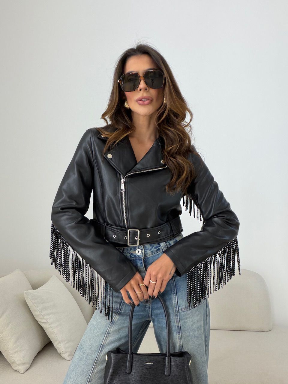 JAQUETA ÚRSULA FRANJAS PRETA - 0077220033 - CAROLLA FERRARO