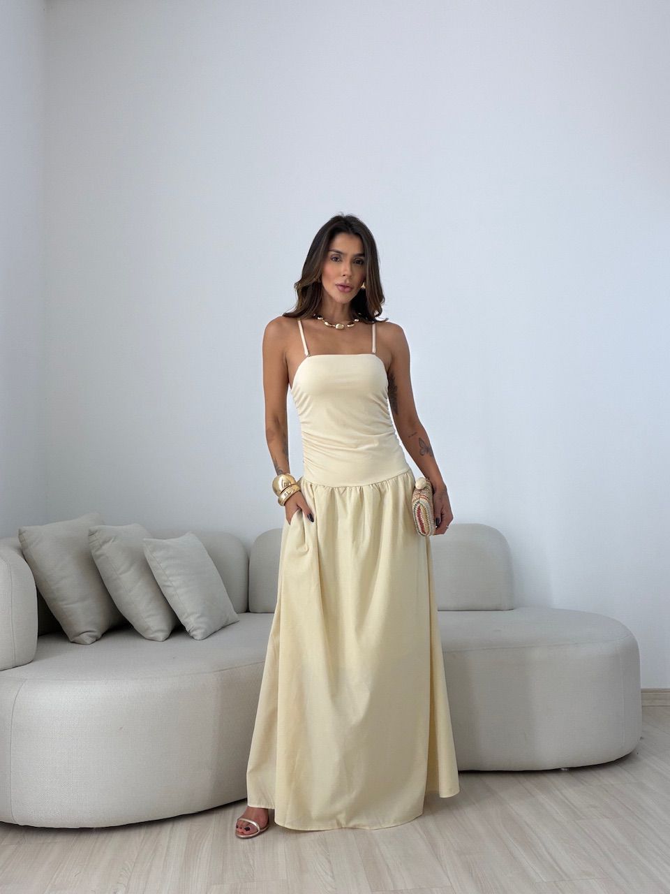 VESTIDO FLORENÇA ALCINHA AREIA