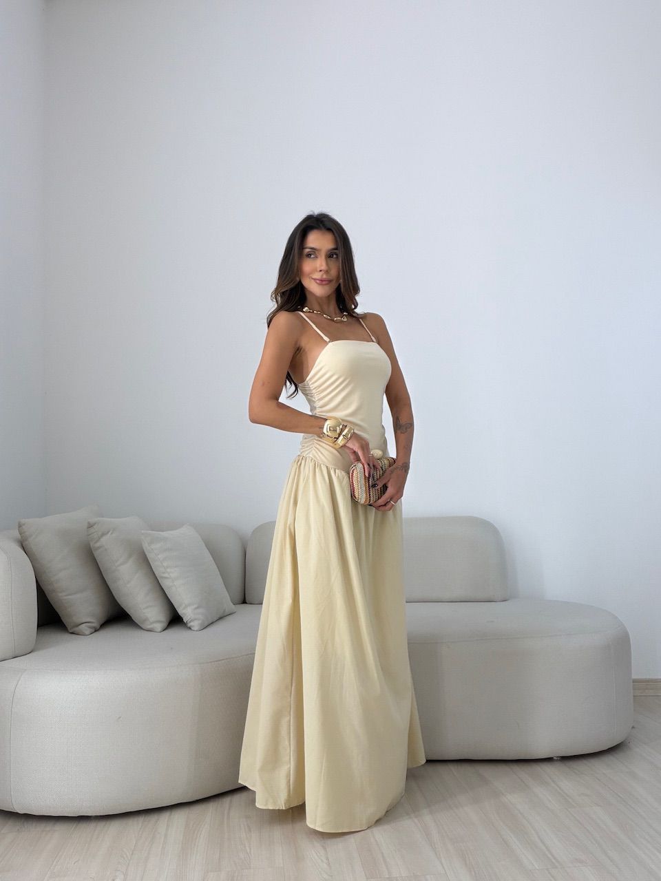 VESTIDO FLORENÇA ALCINHA AREIA
