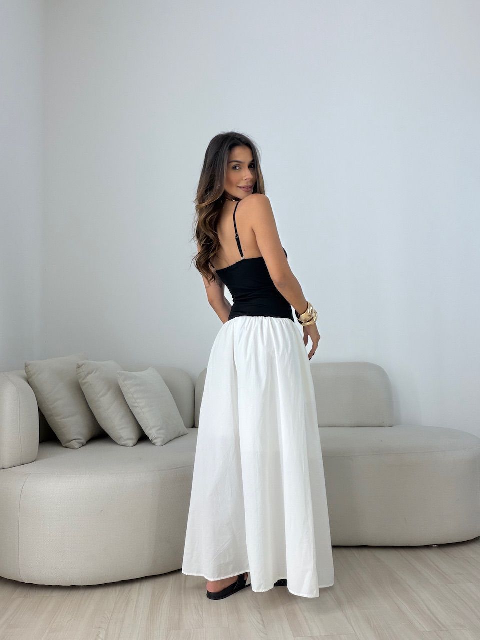 VESTIDO FLORENÇA ALCINHA PRETO/OFF