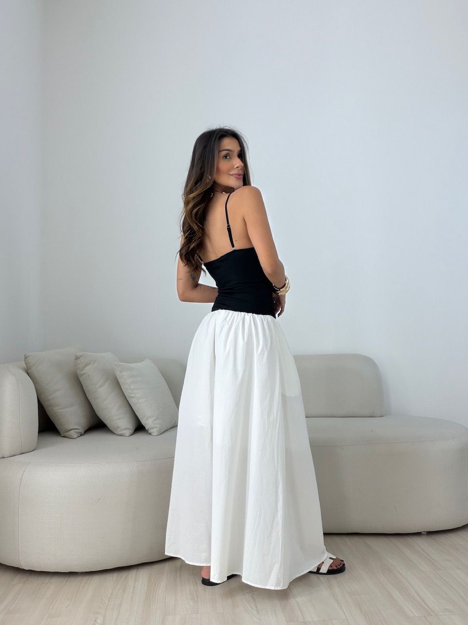 VESTIDO FLORENÇA ALCINHA PRETO/OFF