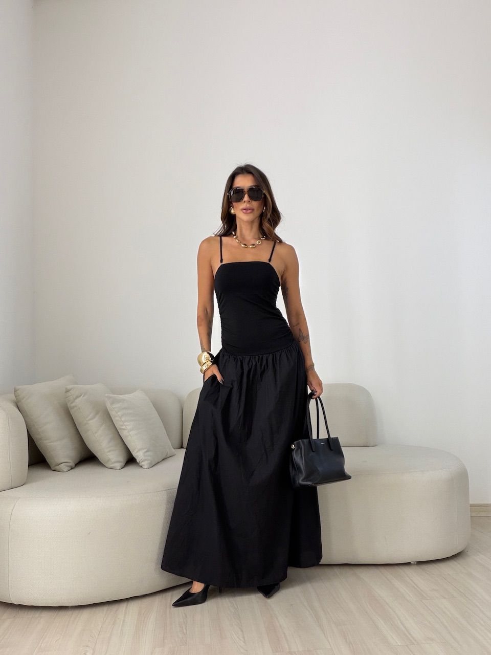 VESTIDO FLORENÇA ALCINHA PRETO - 0077350032 - CAROLLA FERRARO