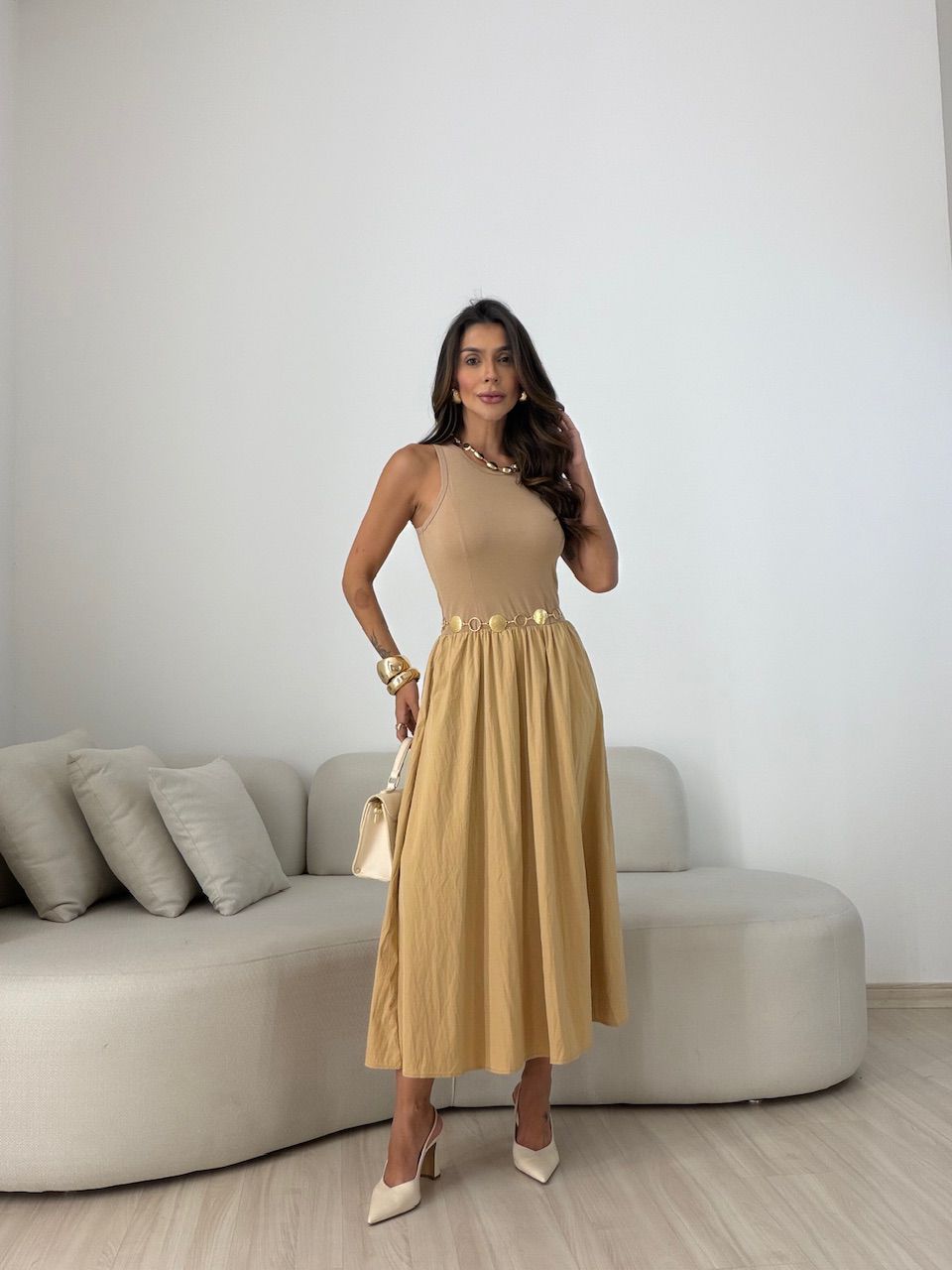 VESTIDO HORTENCIA CAVADO NUDE