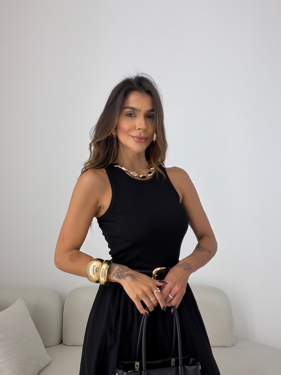 VESTIDO HORTENCIA CAVADO PRETO