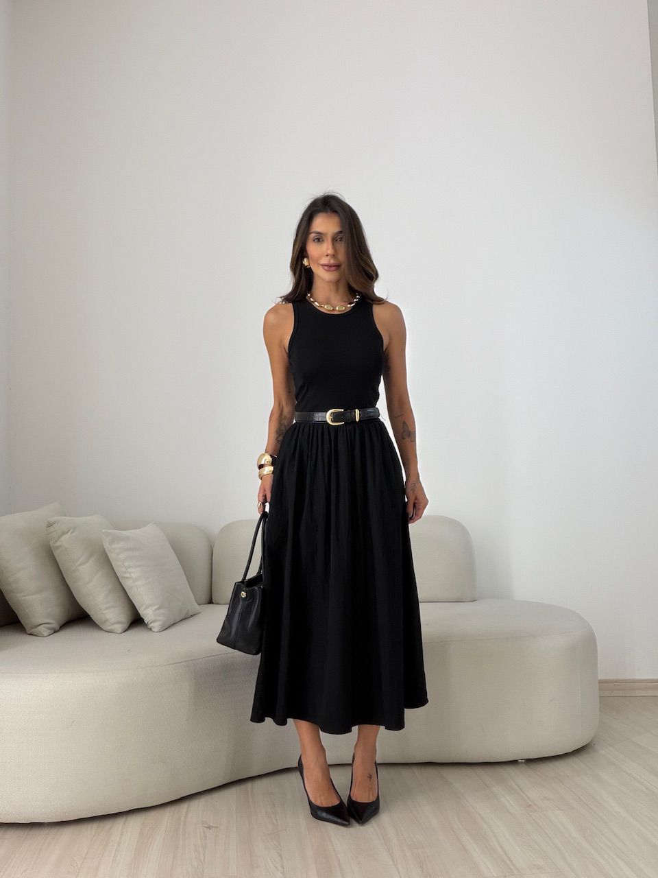 VESTIDO HORTENCIA CAVADO PRETO