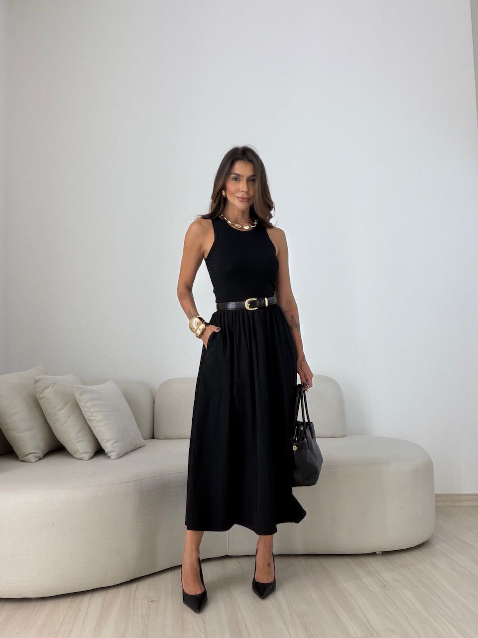 VESTIDO HORTENCIA CAVADO PRETO - 0077330032 - CAROLLA FERRARO