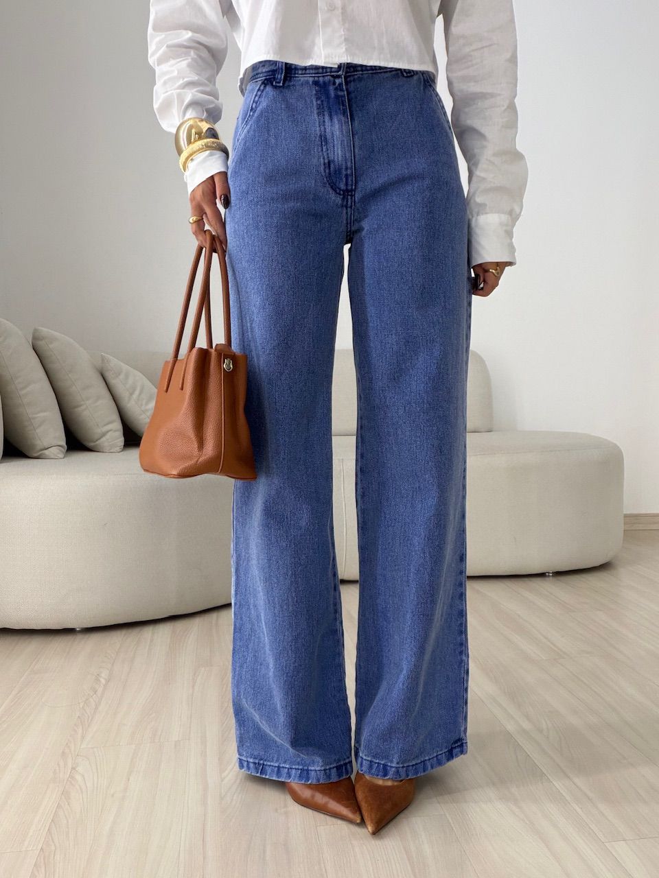 CALÇA SAMANTA WIDE LEG JEANS MÉDIO - 0078230423 - CAROLLA FERRARO