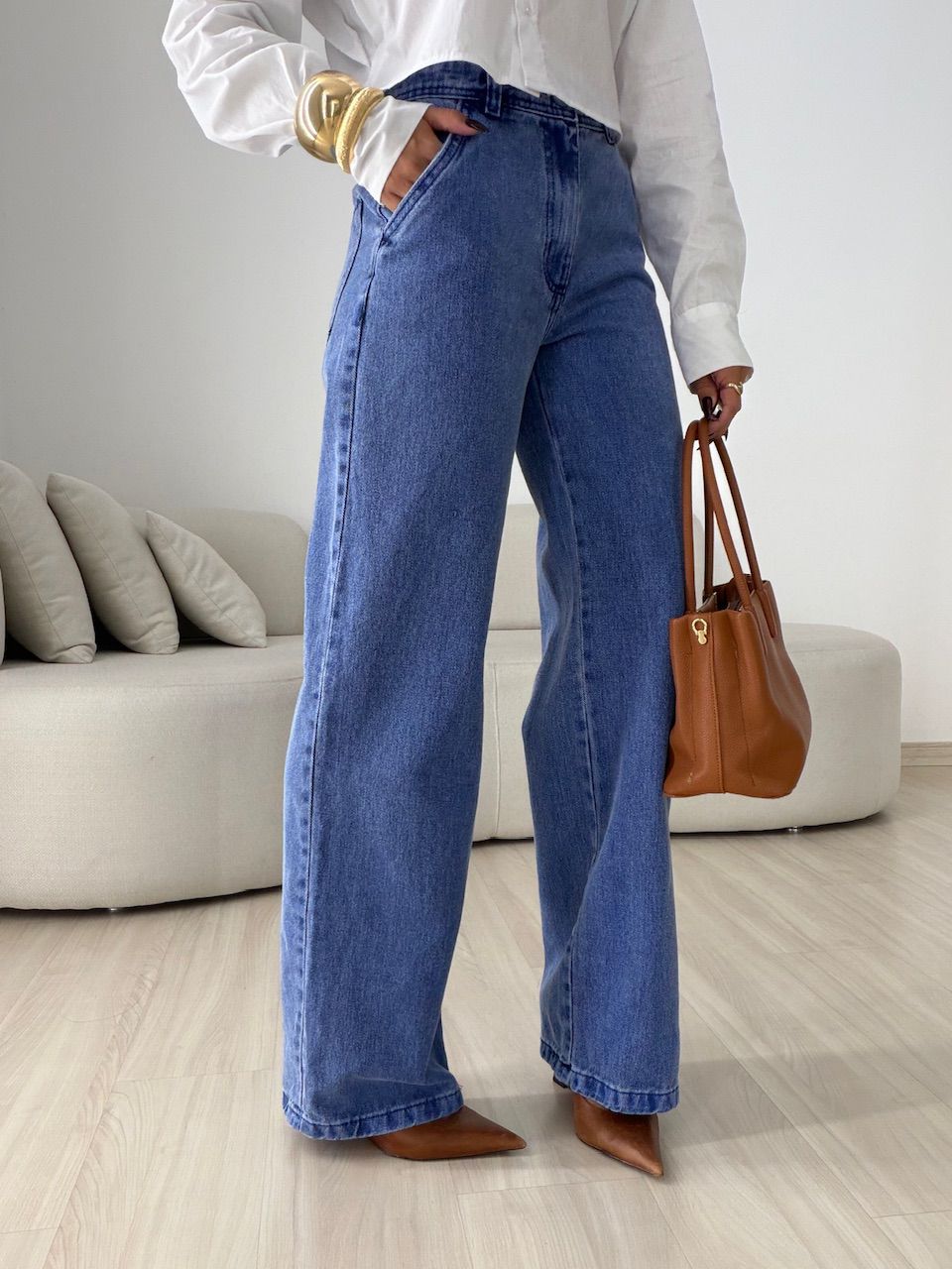 CALÇA SAMANTA WIDE LEG JEANS MÉDIO