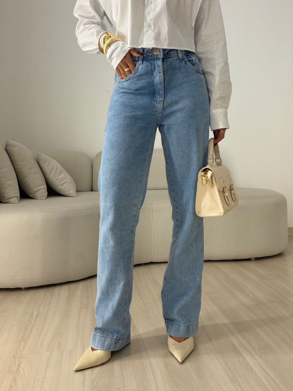 CALÇA TALITA RETA JEANS CLARO - 0078240071 - CAROLLA FERRARO
