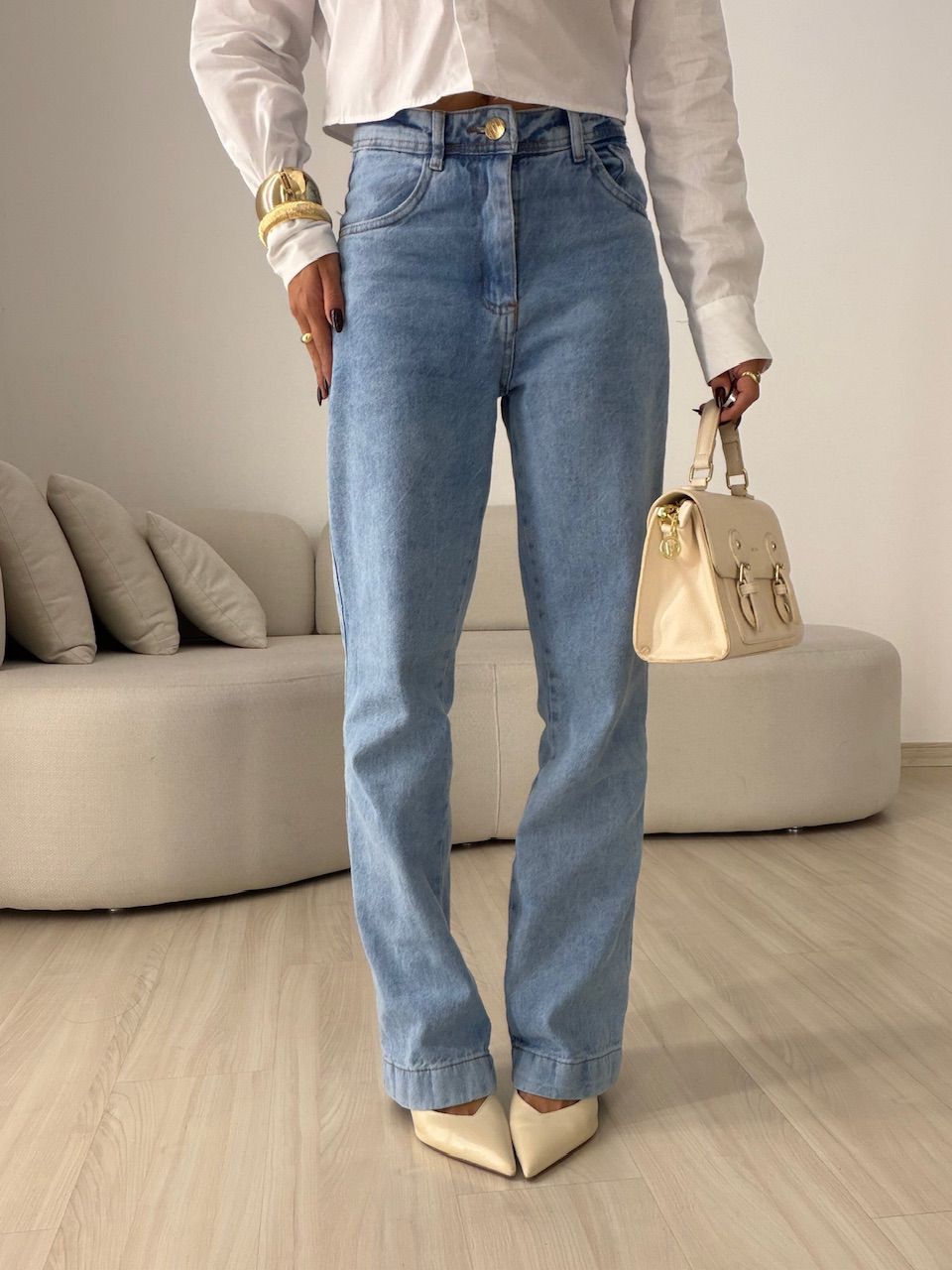 CALÇA TALITA RETA JEANS CLARO