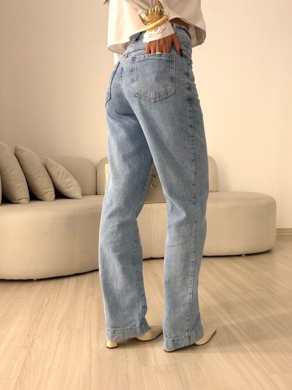 CALÇA TALITA RETA JEANS CLARO