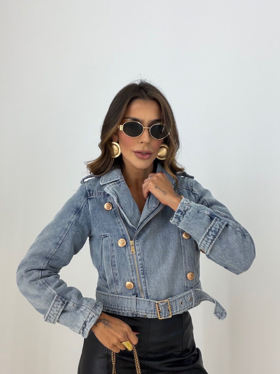 JAQUETA GIOVANA PELINHOS JEANS ESCURO