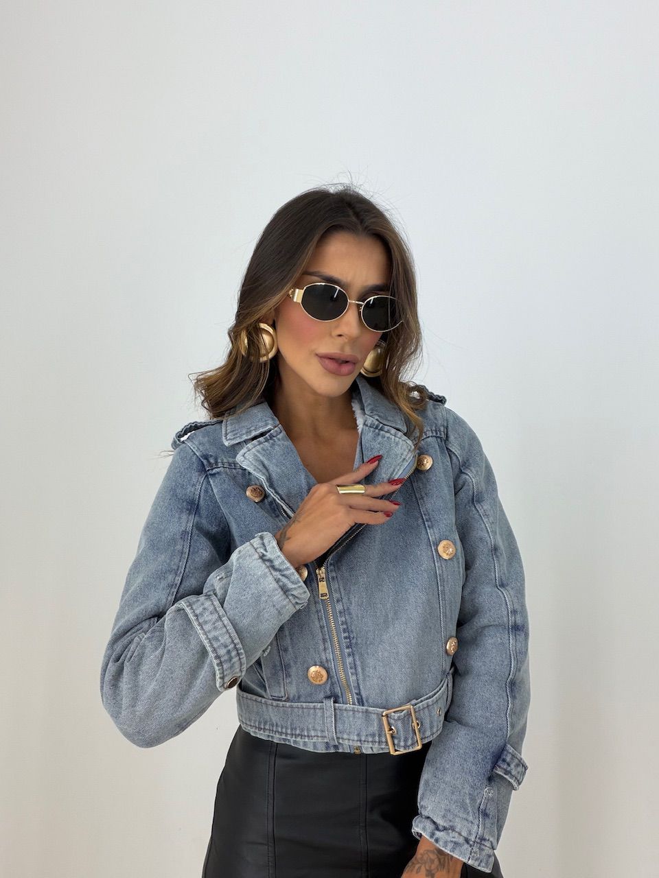 JAQUETA GIOVANA PELINHOS JEANS ESCURO