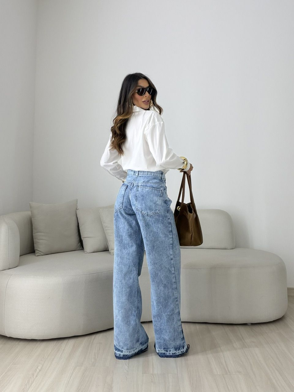 CALÇA DENISE WIDE LEG JEANS MÉDIO