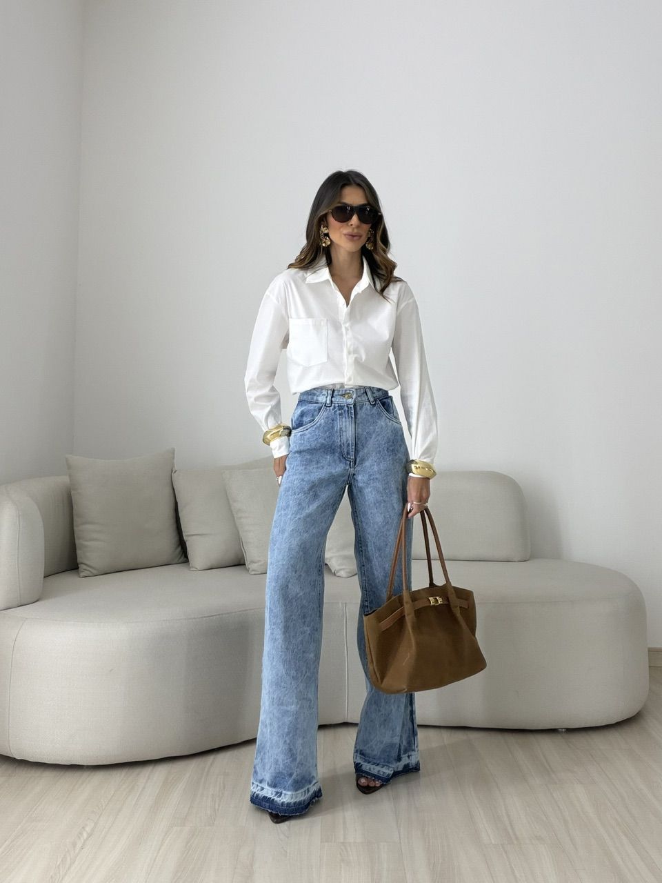 CALÇA DENISE WIDE LEG JEANS MÉDIO
