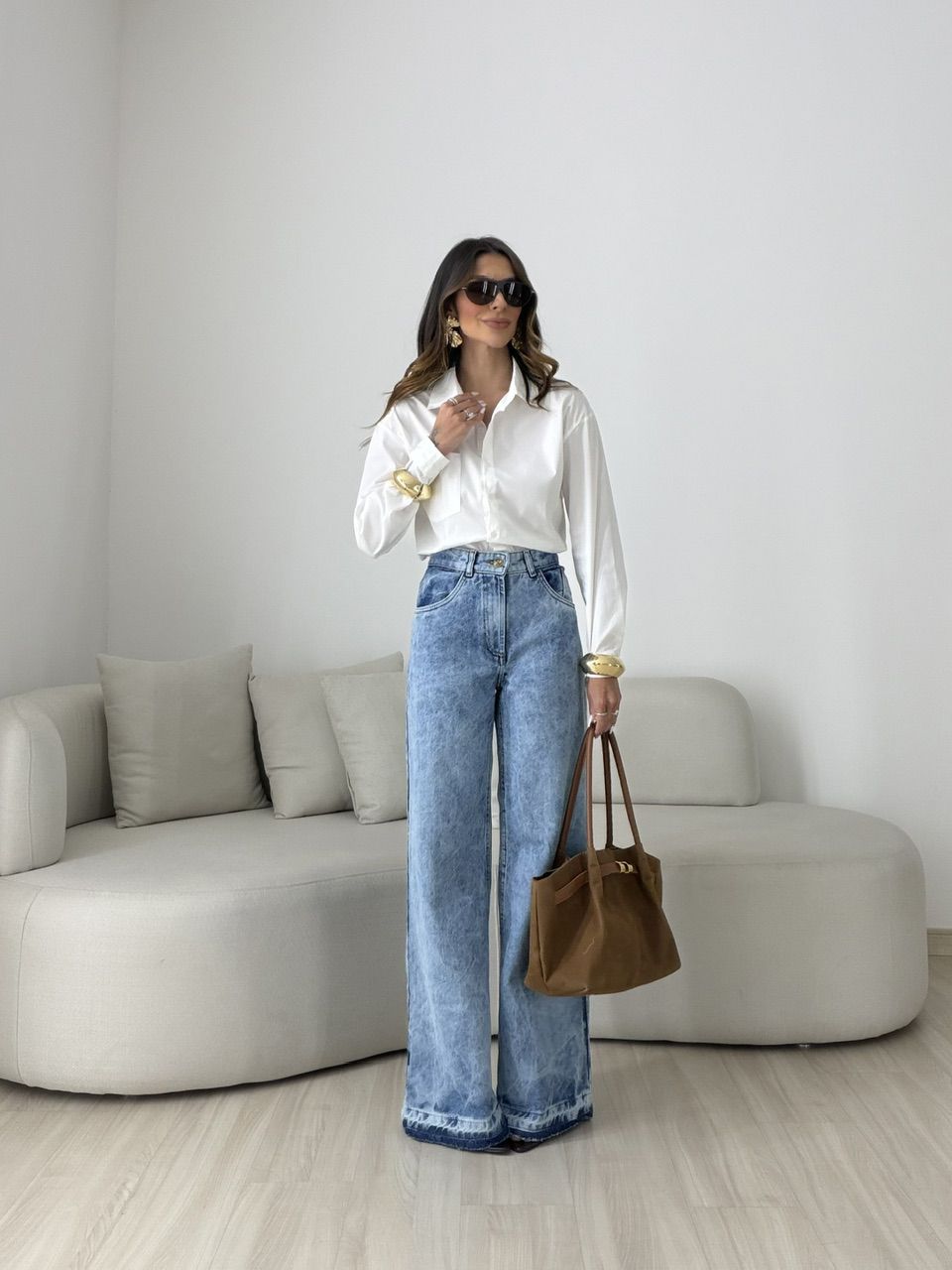 CALÇA DENISE WIDE LEG JEANS MÉDIO