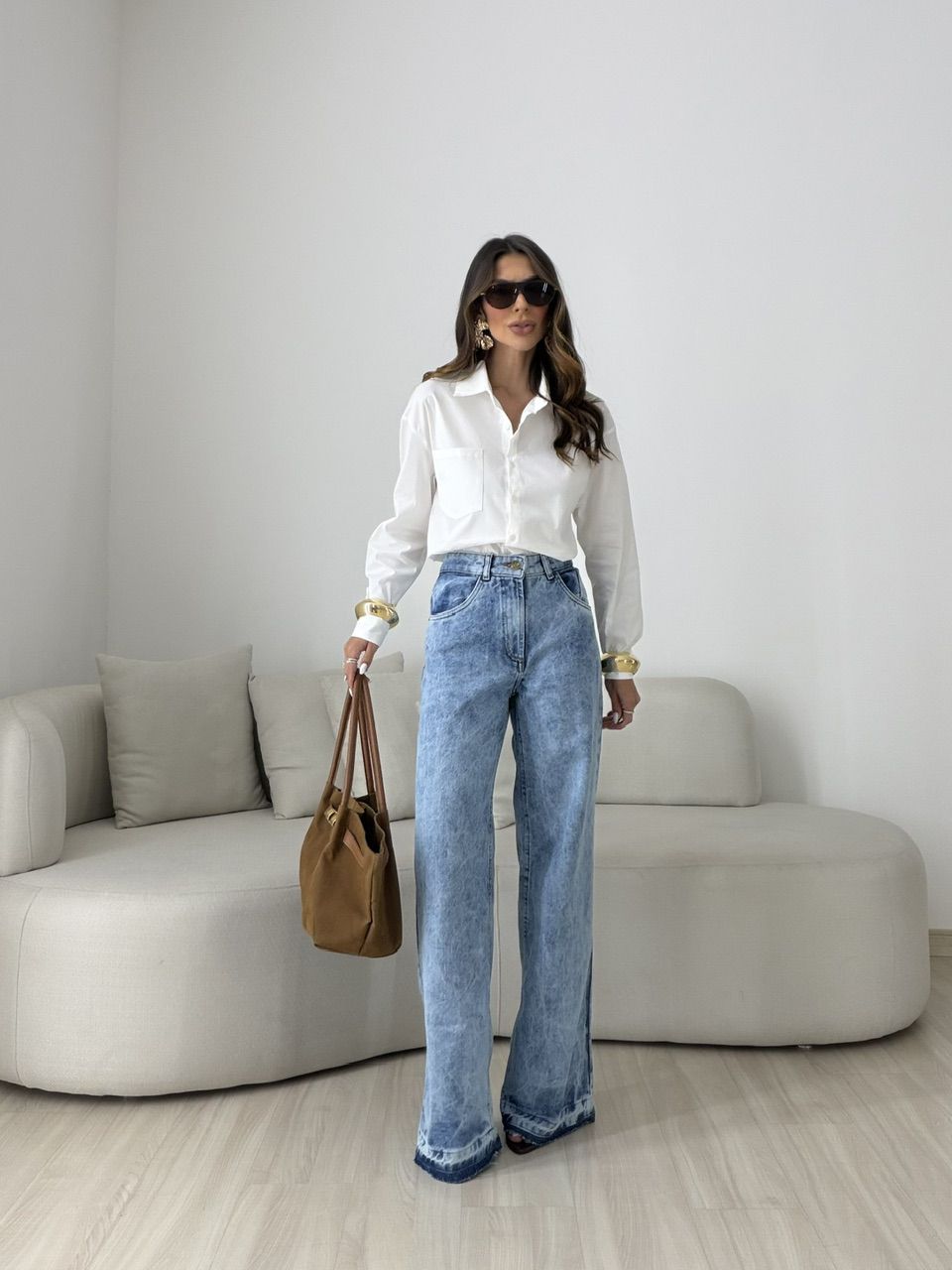 CALÇA DENISE WIDE LEG JEANS MÉDIO
