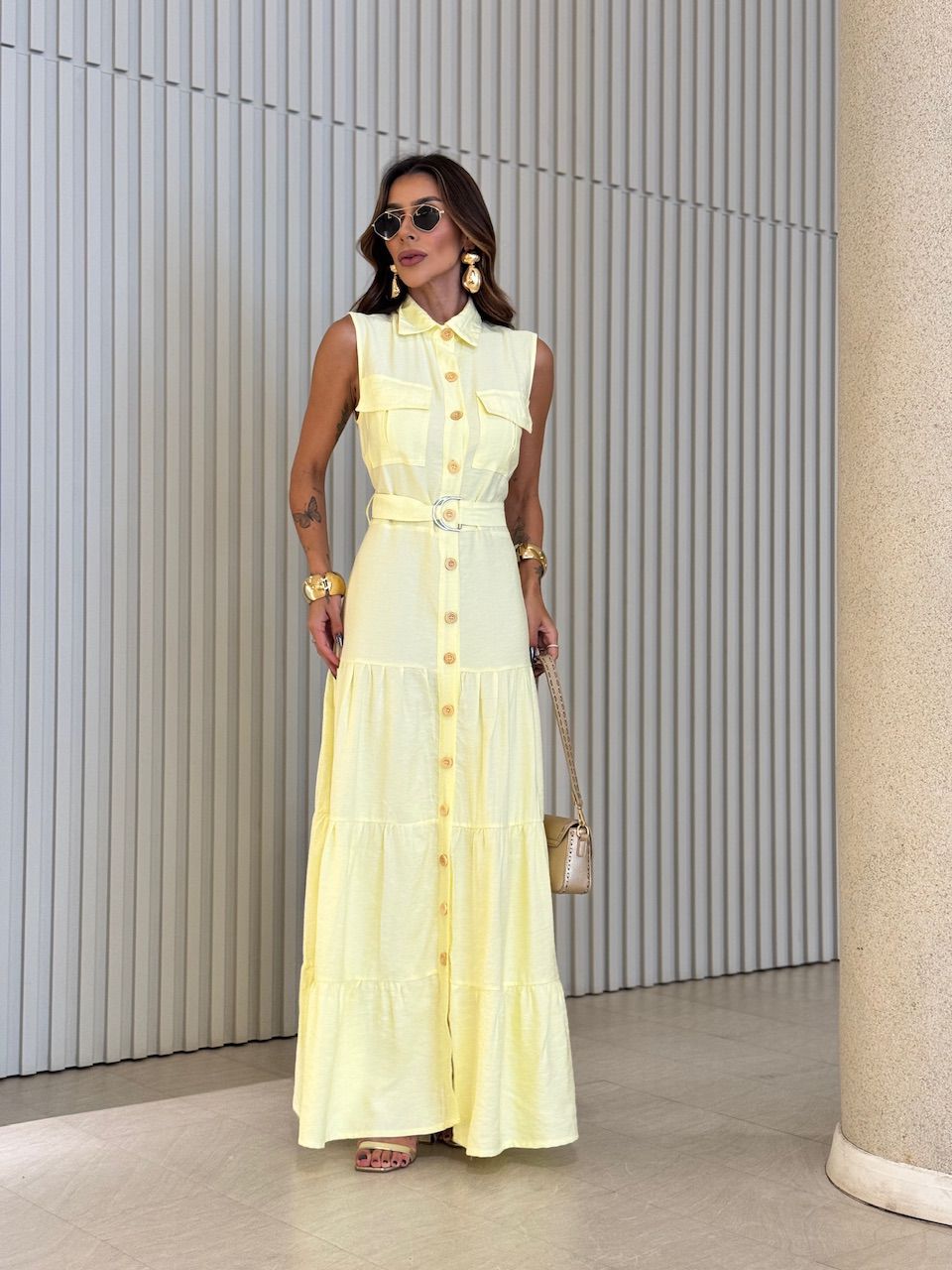 VESTIDO ESTER BOTÕES AMARELO