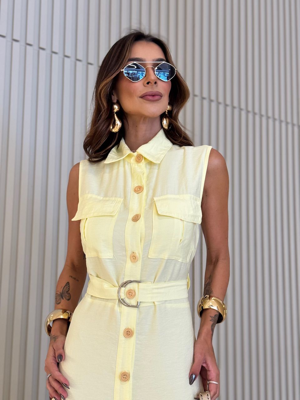 VESTIDO ESTER BOTÕES AMARELO