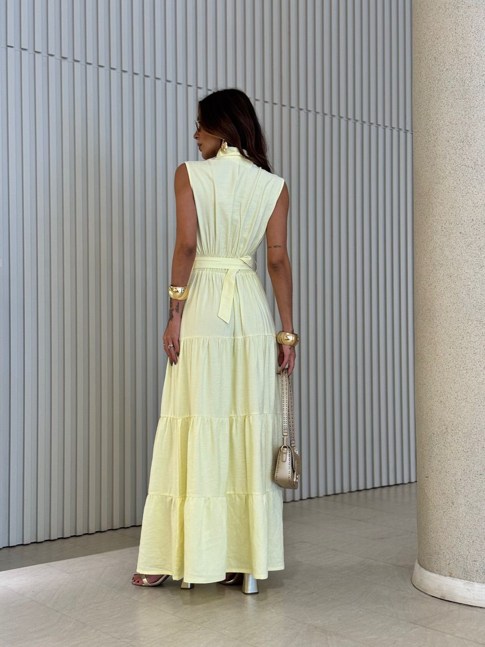 VESTIDO ESTER BOTÕES AMARELO