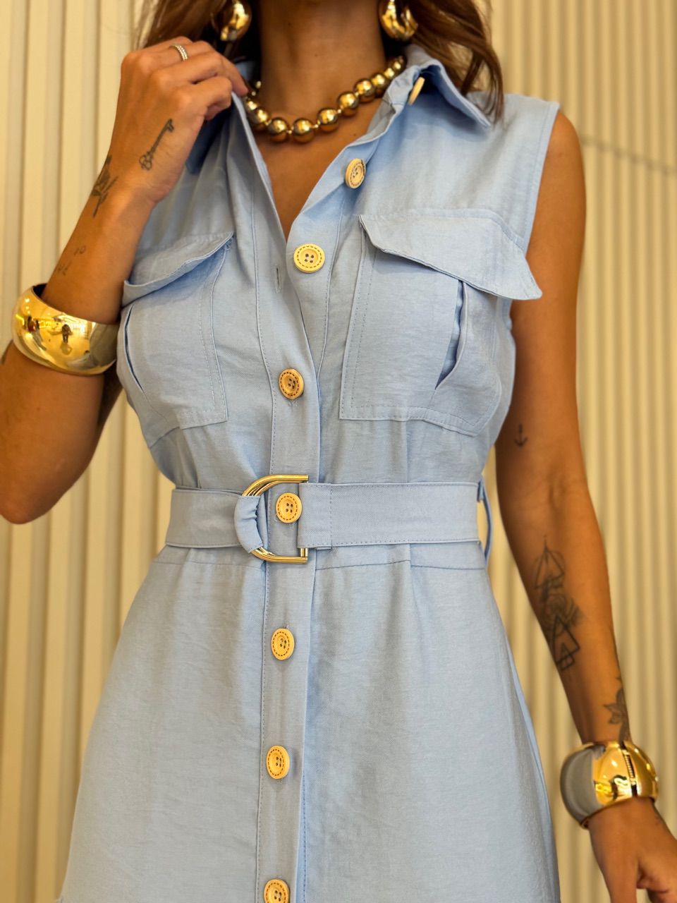 VESTIDO ESTER BOTÕES AZUL