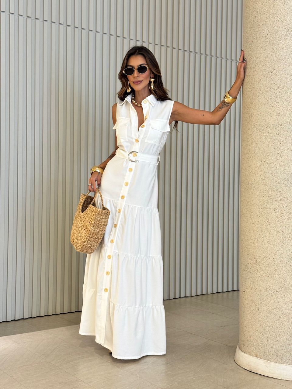 VESTIDO ESTER BOTÕES OFF - 0072220048 - CAROLLA FERRARO