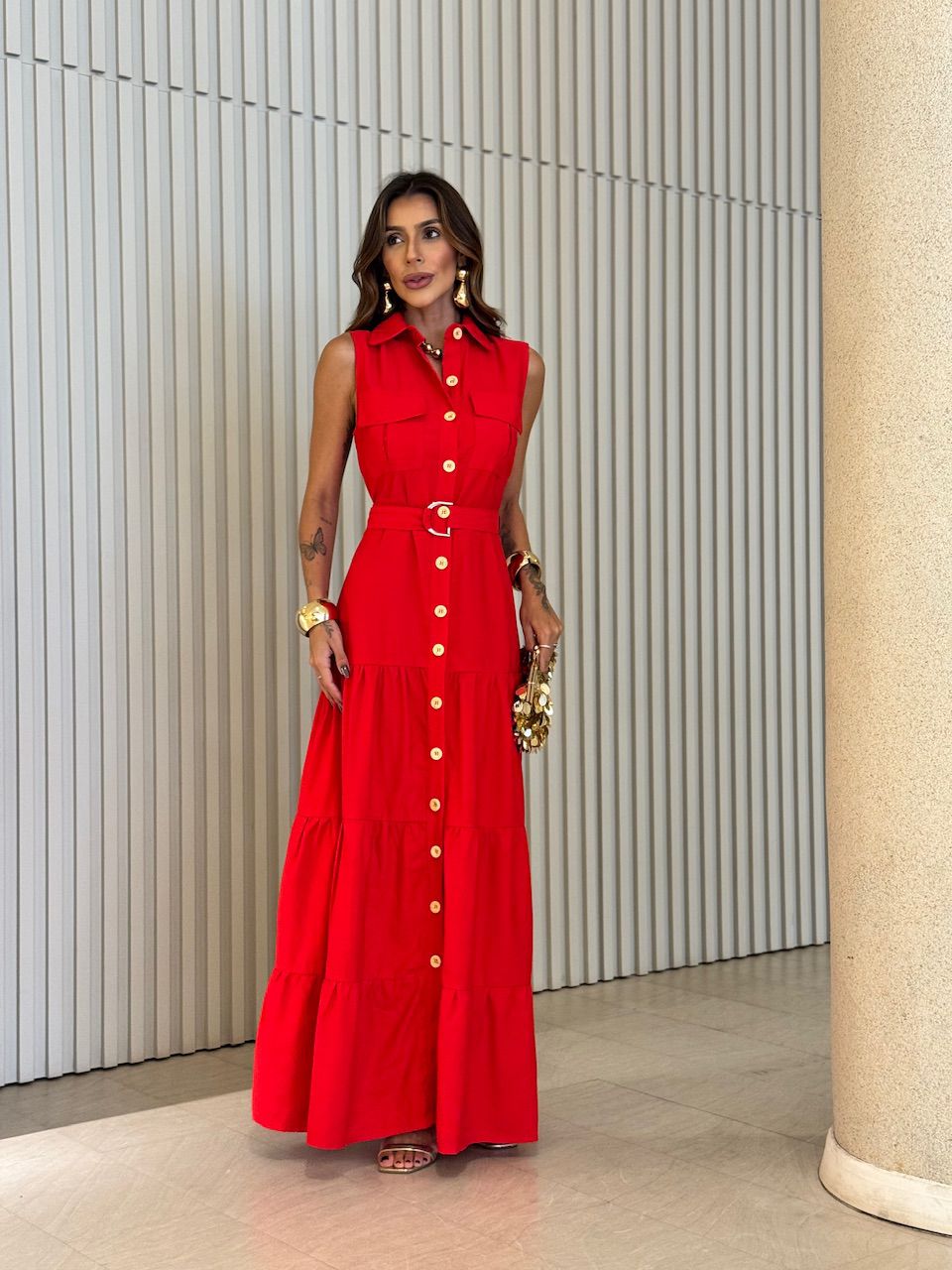 VESTIDO ESTER BOTÕES VERMELHO