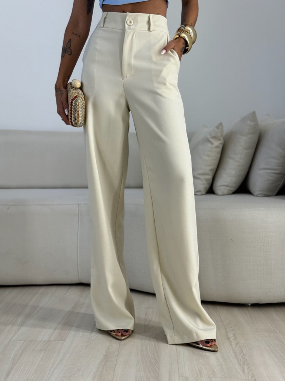 CALÇA ANA CLARA ZÍPER Areia - 0072600110 - CAROLLA FERRARO