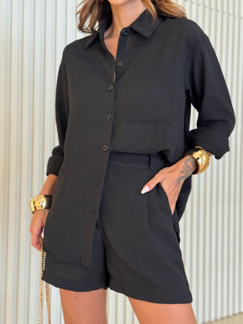 CONJUNTO MARIANE CAMISA SHORT PRETO