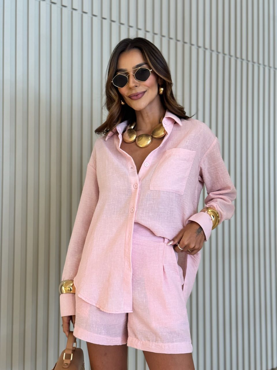 CONJUNTO MARIANE CAMISA SHORT ROSA