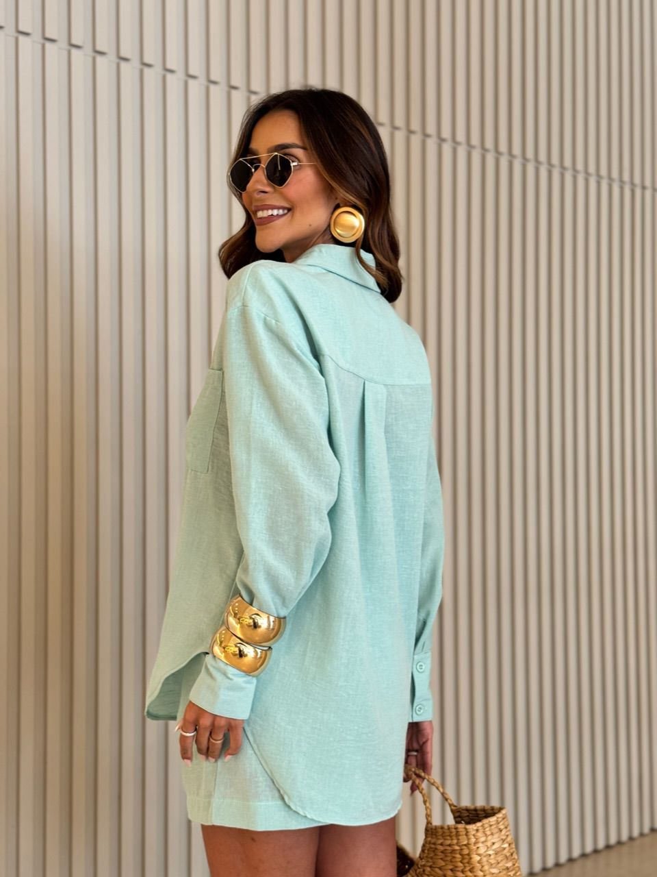 CONJUNTO MARIANE CAMISA SHORT VERDE ÁGUA