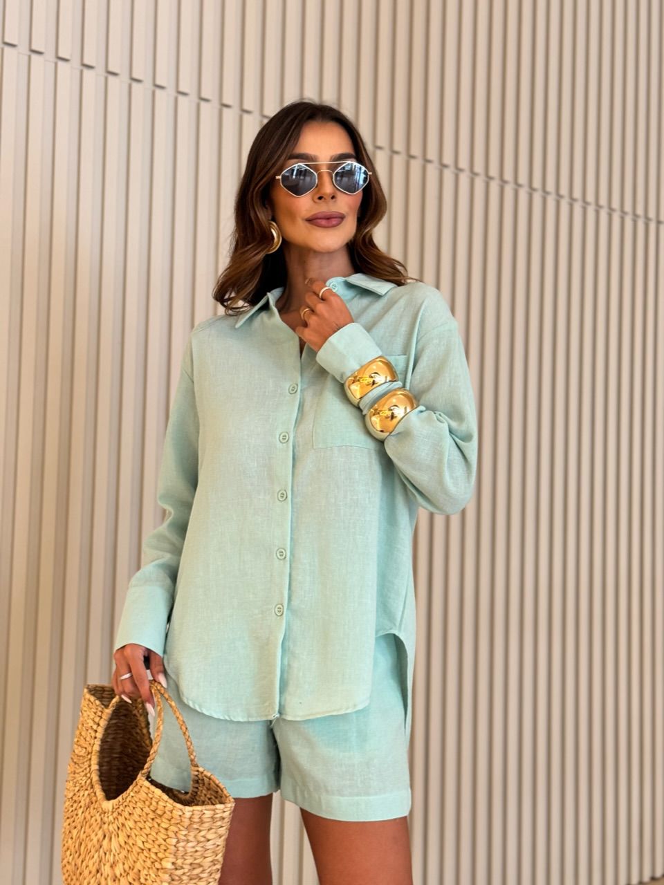 CONJUNTO MARIANE CAMISA SHORT VERDE ÁGUA