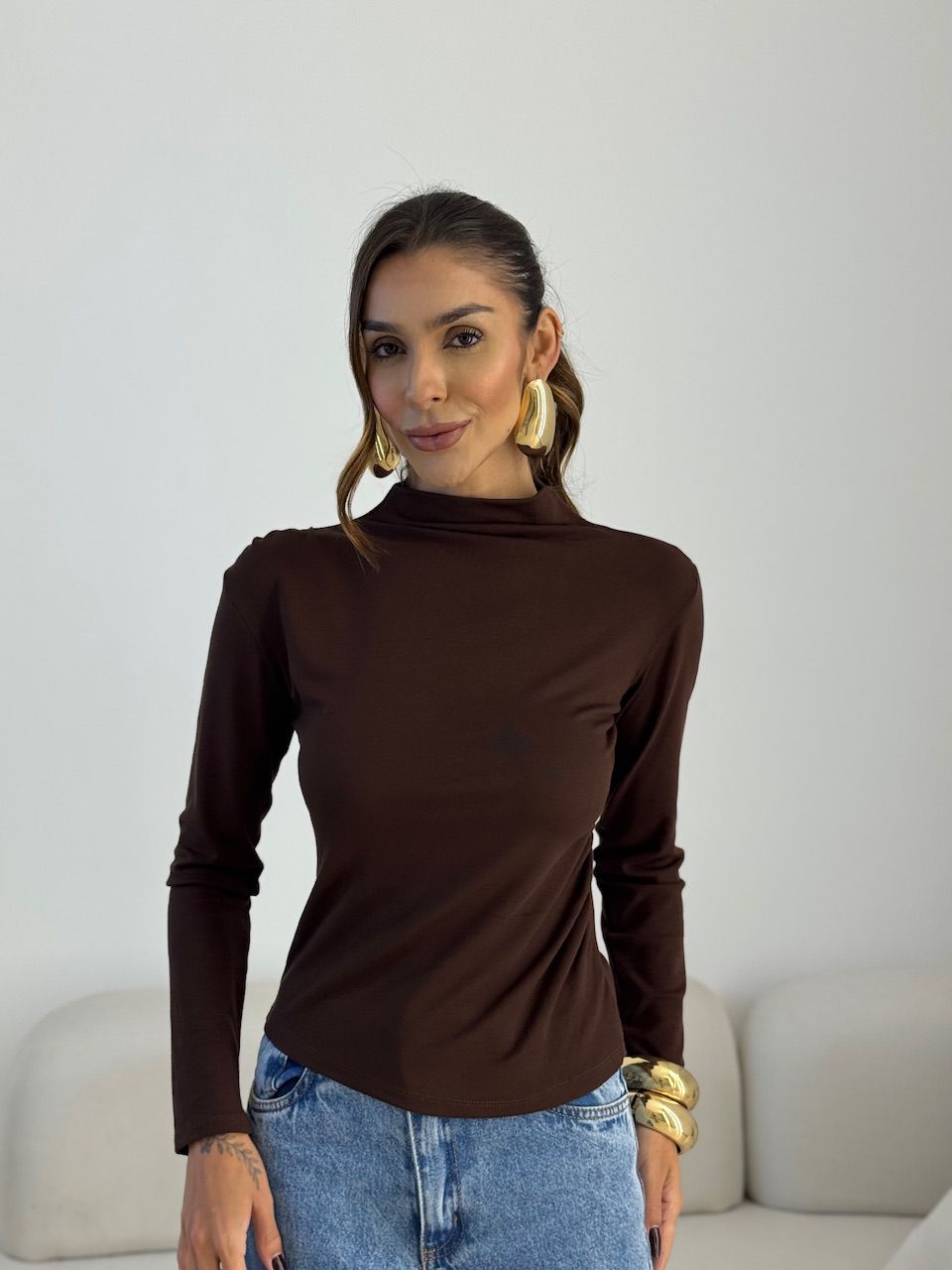 BLUSA ANA LÍVIA MANGA LONGA CAFÉ - 0074020160 - CAROLLA FERRARO