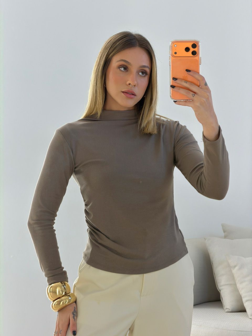 BLUSA ANA LÍVIA MANGA LONGA CAQUI