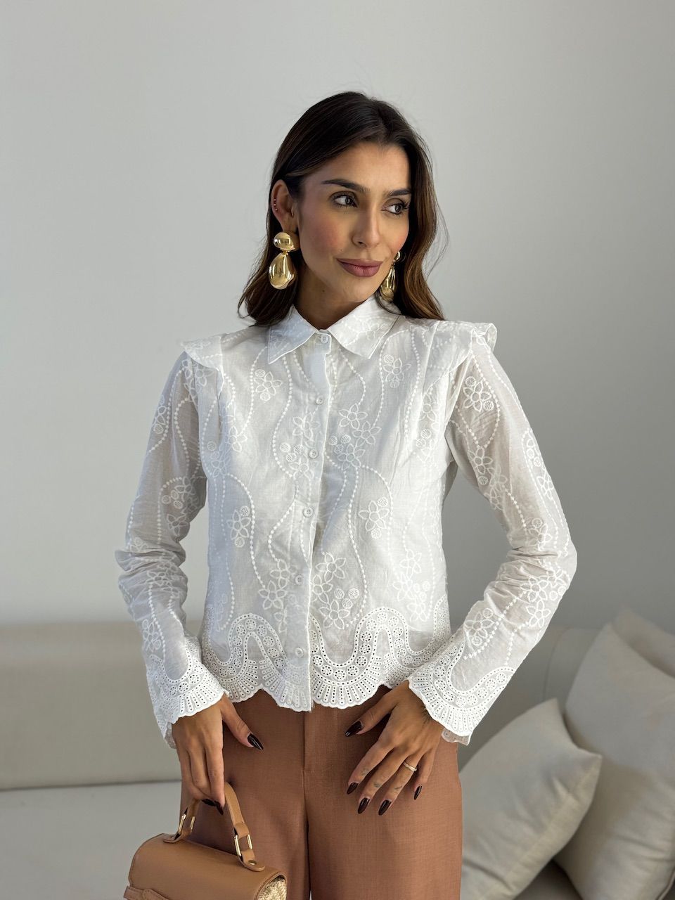 CAMISA CAMILA BORDADA OFF - 0074080048 - CAROLLA FERRARO